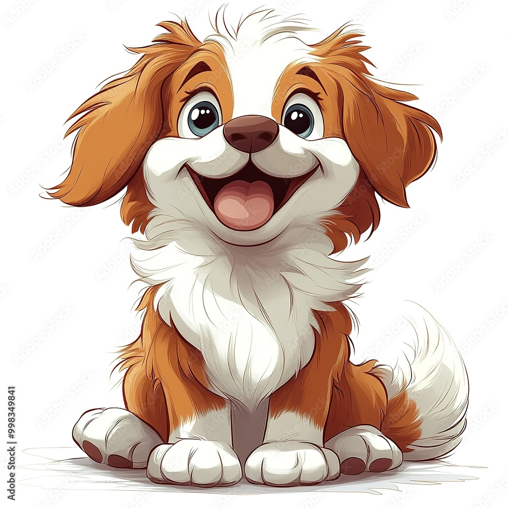 A cute brown and white dog with a big smile on its face A cute brown and white dog with a big smile on its face