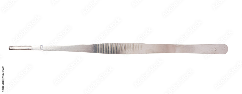 Εκτύπωση καμβά Metal tweezers on isolated background, top view