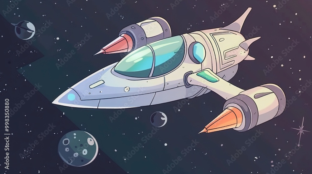 Naklejka premium graphics of space, planets, and astronauts on a white background.