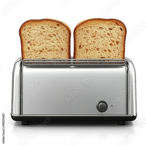 Two slices of bread are toasted in a toaster