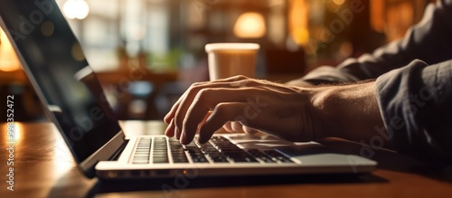 Close Up of Hands Typing on a Laptop in a Cafe