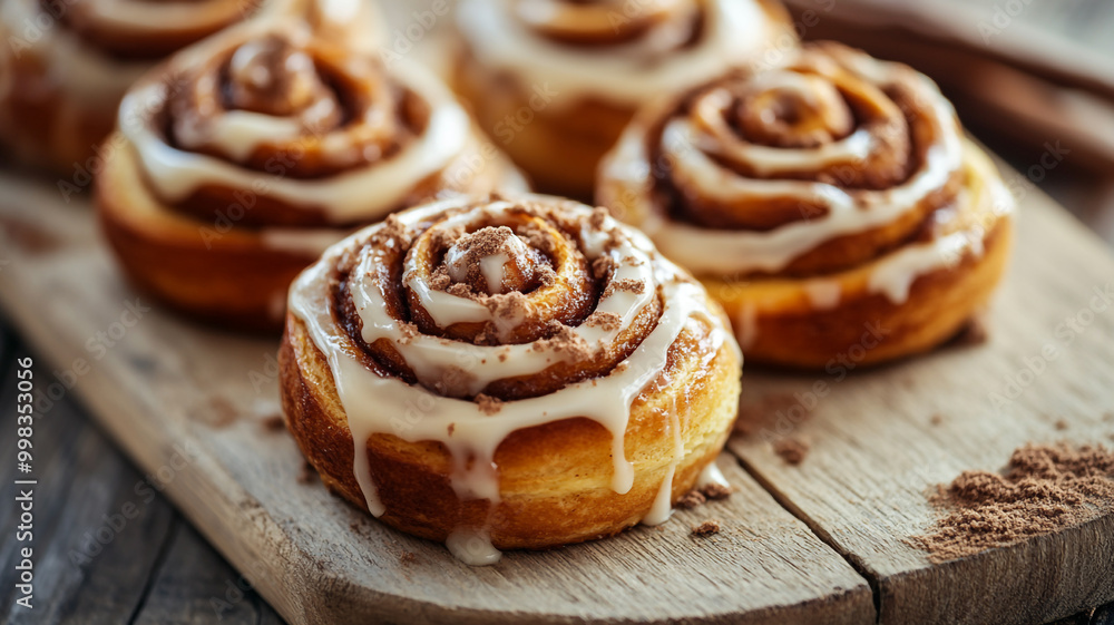 Delicious cinnamon rolls topped with cream cheese icing for National Cookie Day celebration Delicious cinnamon rolls topped with cream cheese icing for National Cookie Day celebration