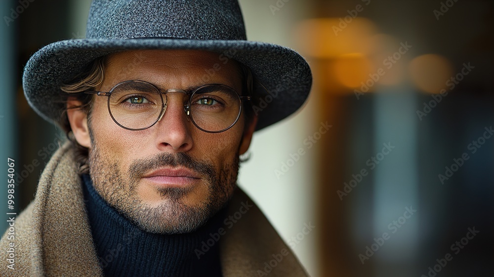 Close-up Portrait of a Handsome Man in a Hat and Glasses Close-up Portrait of a Handsome Man in a Hat and Glasses