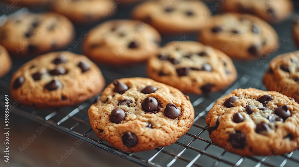 Delicious chocolate chip cookies cooling on a rack for National Cookie Day celebration Delicious chocolate chip cookies cooling on a rack for National Cookie Day celebration