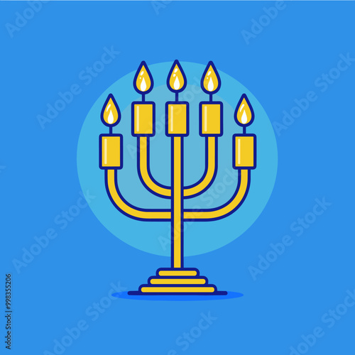 Hanukkah menorah flat color icon on blue background. Vector illustration.
