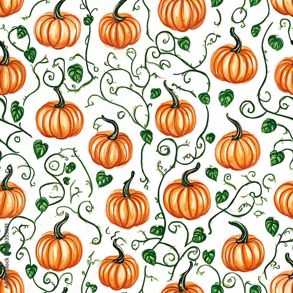 Beautiful pumpkin pattern with green vines for autumn decoration Beautiful pumpkin pattern with green vines for autumn decoration
