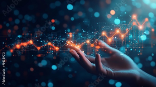 Modern investments represented by growing digital graph and technology-driven returns