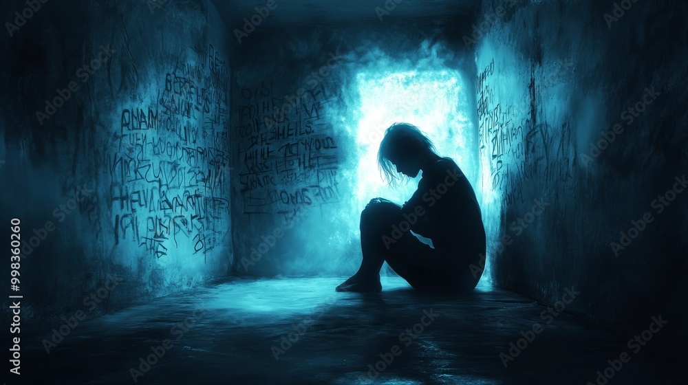Walls closing in on a person, representing the overwhelming pressure of depression Walls closing in on a person, representing the overwhelming pressure of depression