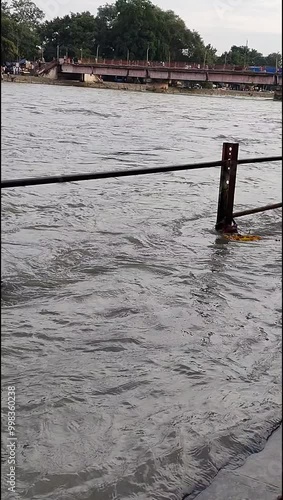 Ganga as seen at Har Ki Paudi in Haridwar, Uttarakhand, India. River Ganga is believed to be the holiest river for Hindus, Haridwar Valley on the Ganges river, India photo