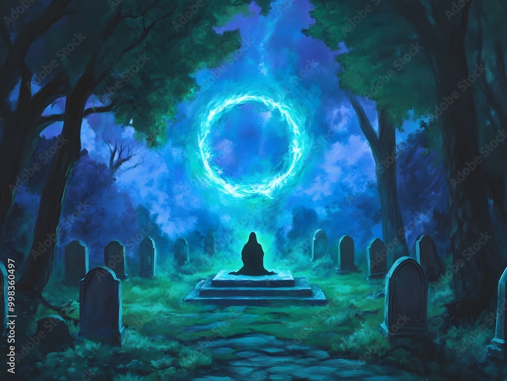 Ghostly Ritual in Graveyard with Emerging Spirits Ghostly Ritual in Graveyard with Emerging Spirits