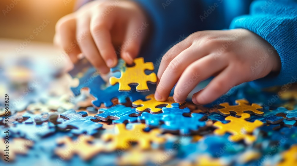 Child Assembling Puzzle Pieces Child Assembling Puzzle Pieces