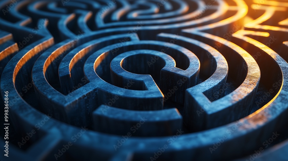 A close-up view of a complex maze structure illuminated by warm light, showcasing intricate pathways and a sense of depth. A close-up view of a complex maze structure illuminated by warm light, showcasing intricate pathways and a sense of depth.