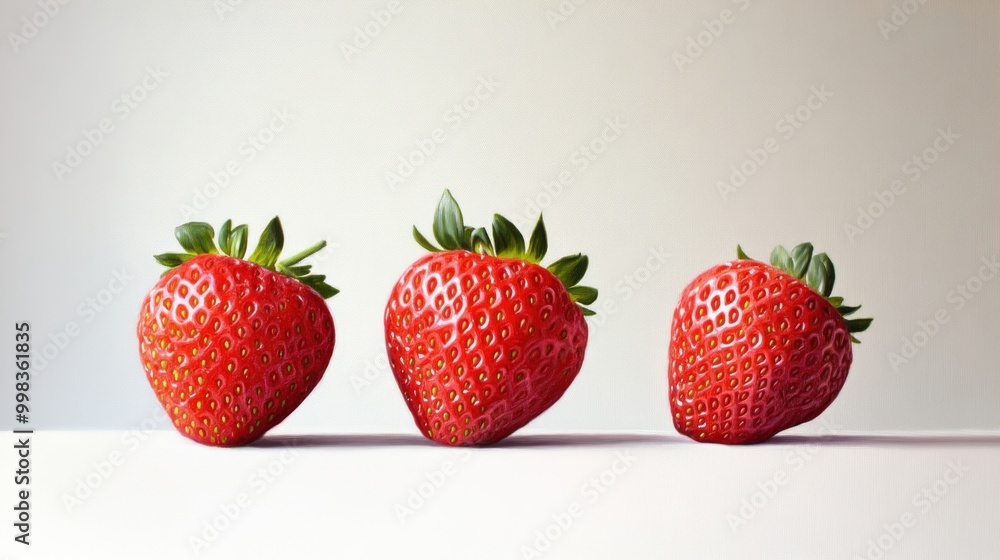 Three Ripe Strawberries on a White Background Three Ripe Strawberries on a White Background