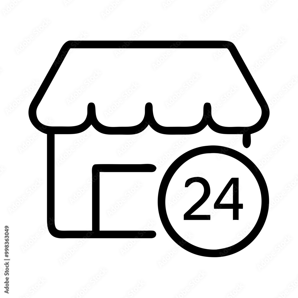 Icon of a twenty-four hours convenience store, business service concept Icon of a twenty-four hours convenience store, business service concept