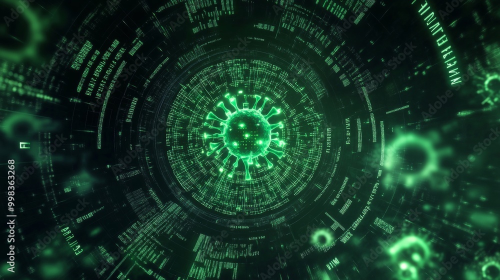 Chaotic High-Tech Background with Virus Spread in Neon Green Theme Chaotic High-Tech Background with Virus Spread in Neon Green Theme