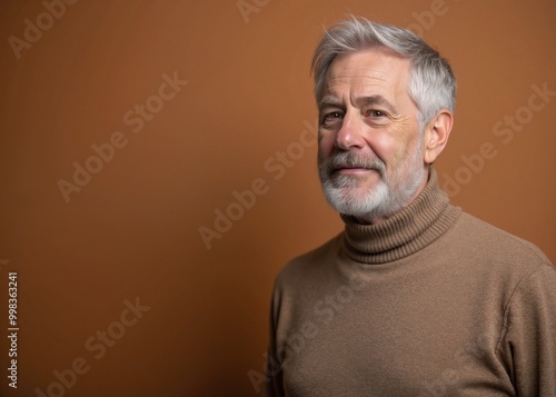 Senior man with confident smile wearing turtleneck against brown background