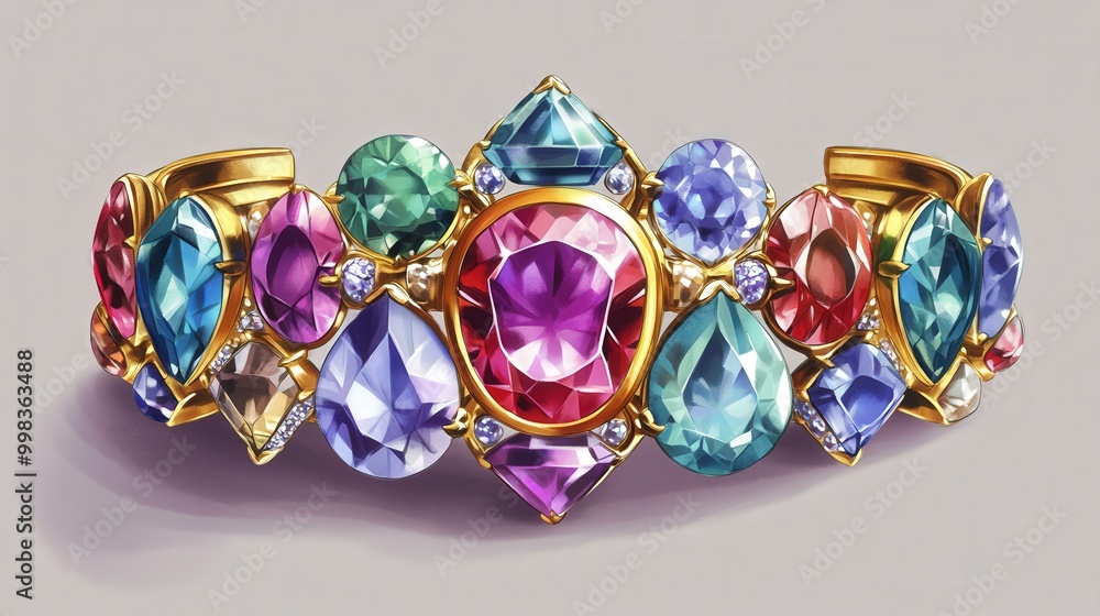 luxurious gem-studded bracelet with various colorful gems set in a gold or silver band. luxurious gem-studded bracelet with various colorful gems set in a gold or silver band.