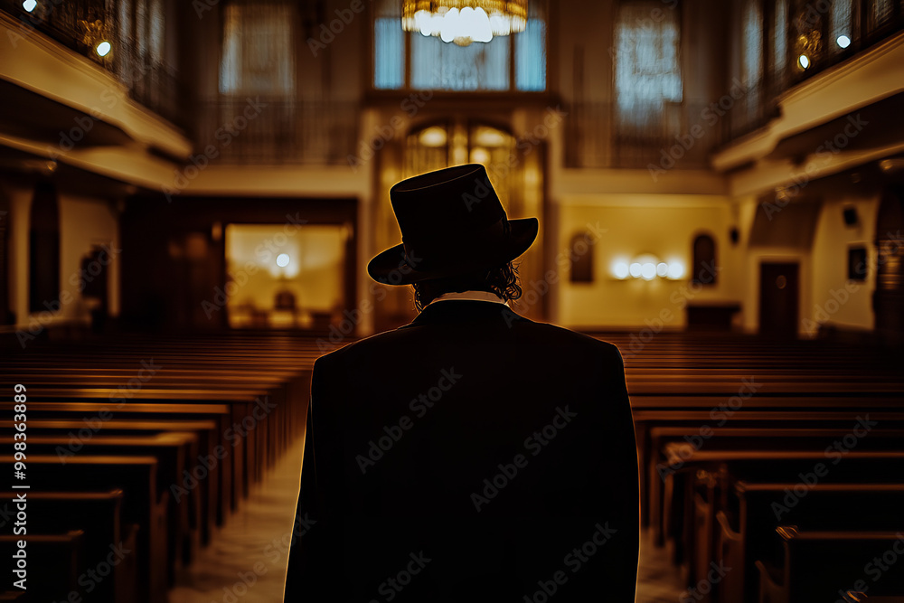 Solemn Yom Kippur Observance Inside Traditional Synagogue Solemn Yom Kippur Observance Inside Traditional Synagogue