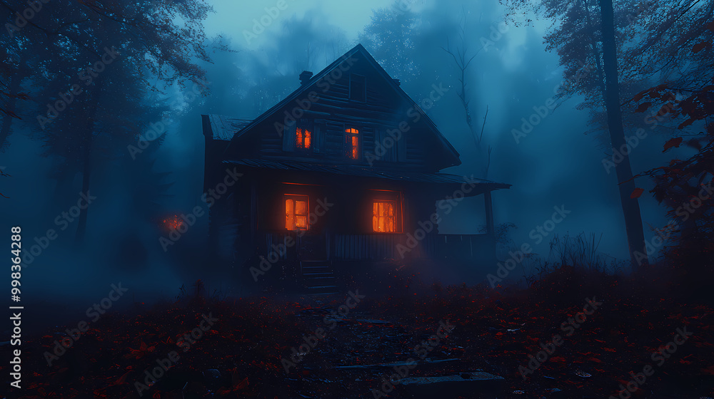 An old house in natural view.big mountain.An isolated mountain hut in the foggy forest. An old house in natural view.big mountain.An isolated mountain hut in the foggy forest.