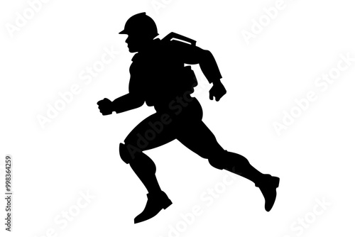 Soldier in Combat Gear Running Silhouette Vector Clipart