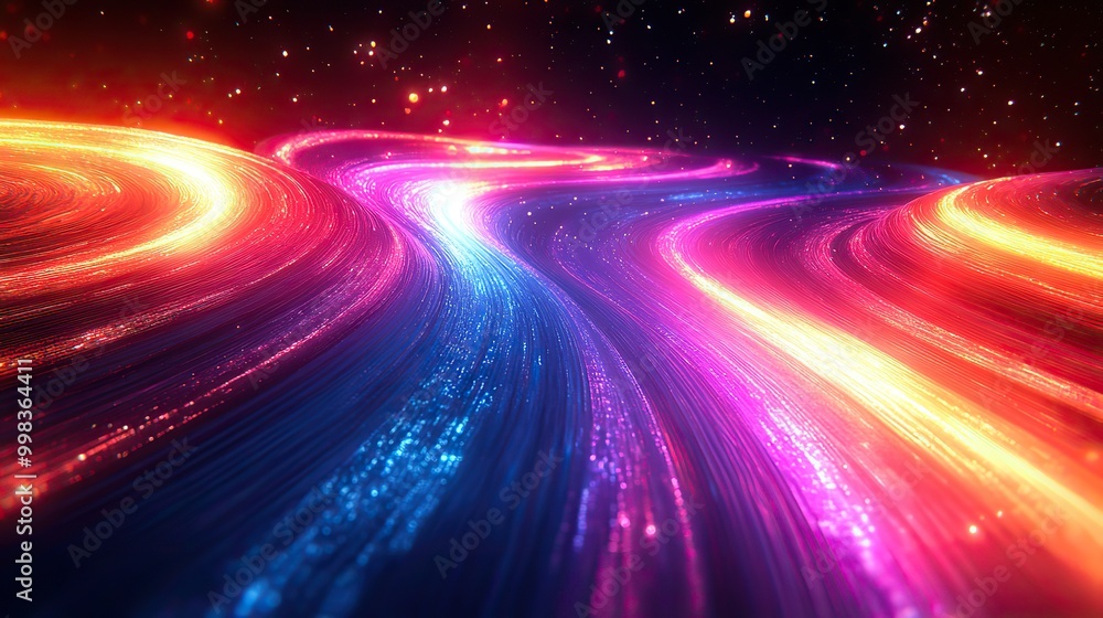 Obraz premium A dynamic illustration of neon futuristic light flashes on a black background, ideal for banners and tech-themed postcards.