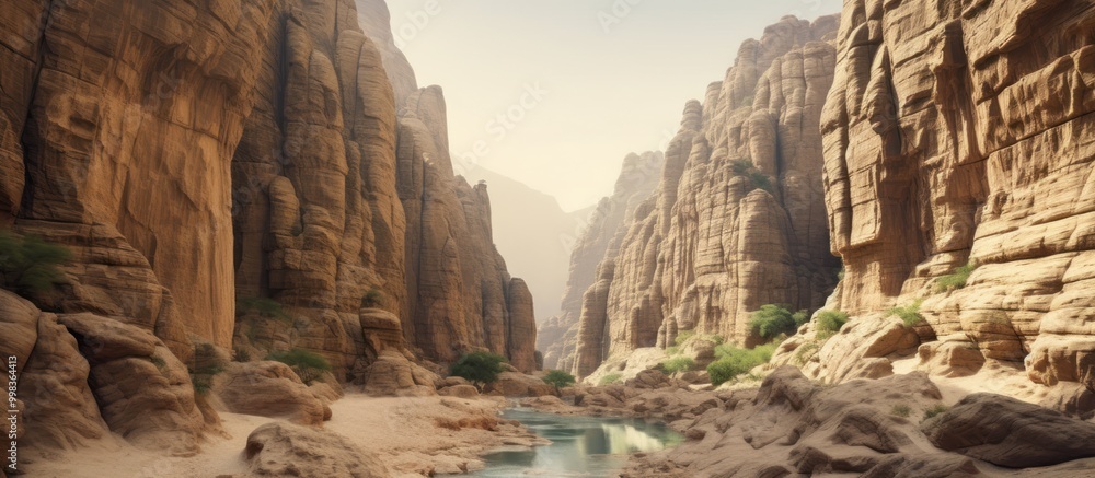 Fototapeta premium A Narrow Canyon with a Stream Running Through It