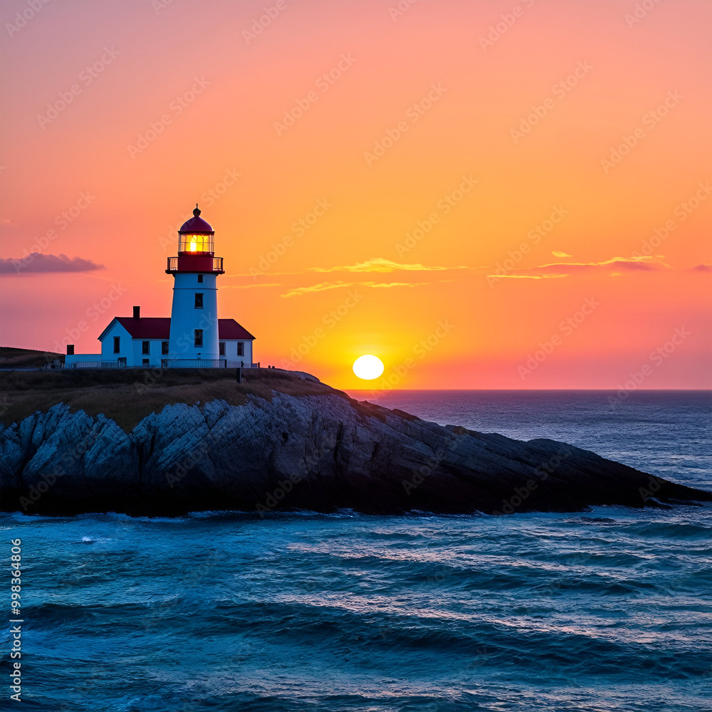 Lighthouse at sea at sunset. Lighthouse at sea at sunset.