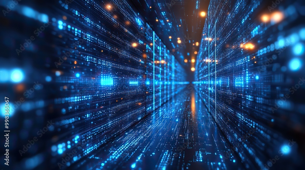 A futuristic background features a new technology data link illustration in blue tones. A futuristic background features a new technology data link illustration in blue tones.