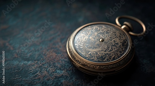 19th-century pocket watch, its lid slightly ajar, with delicate engravings, placed against a dark surface with a soft glint of light reflecting off the metal.