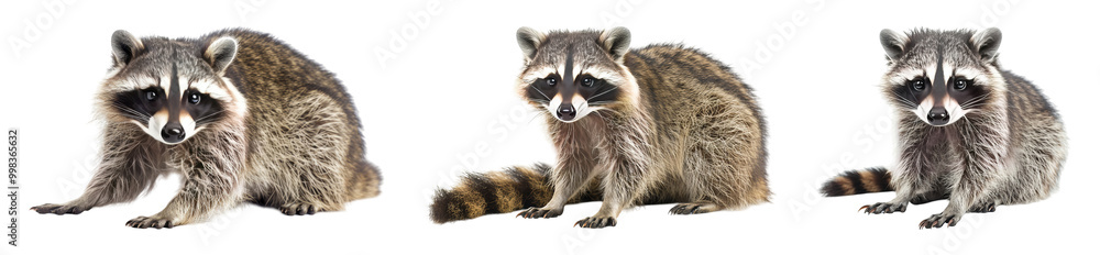 Fototapeta premium Realistic Raccoons Isolated on Transparent Background