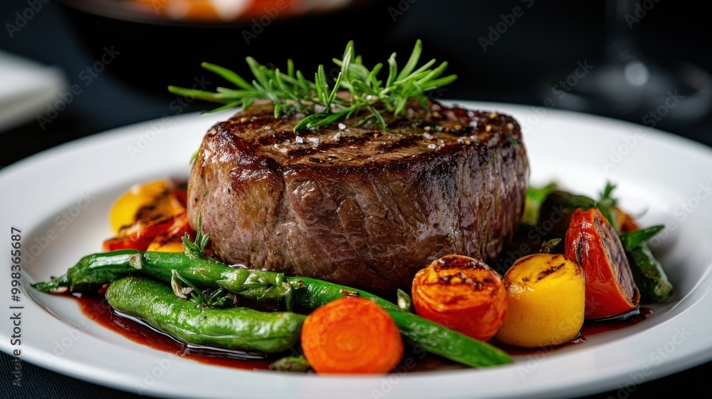 Delicious Gourmet Beef Steak with Fresh Herbs and Vegetables for Fine Dining Delicious Gourmet Beef Steak with Fresh Herbs and Vegetables for Fine Dining