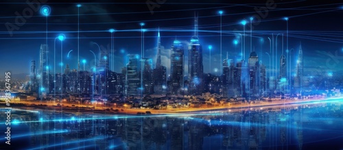 Smart City Skyline with Network Connections