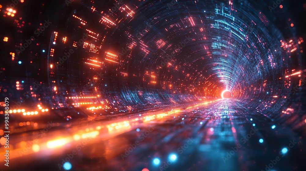 Fototapeta premium A futuristic illustration of high-speed light in cyberspace, symbolizing the information technology network of data centers.