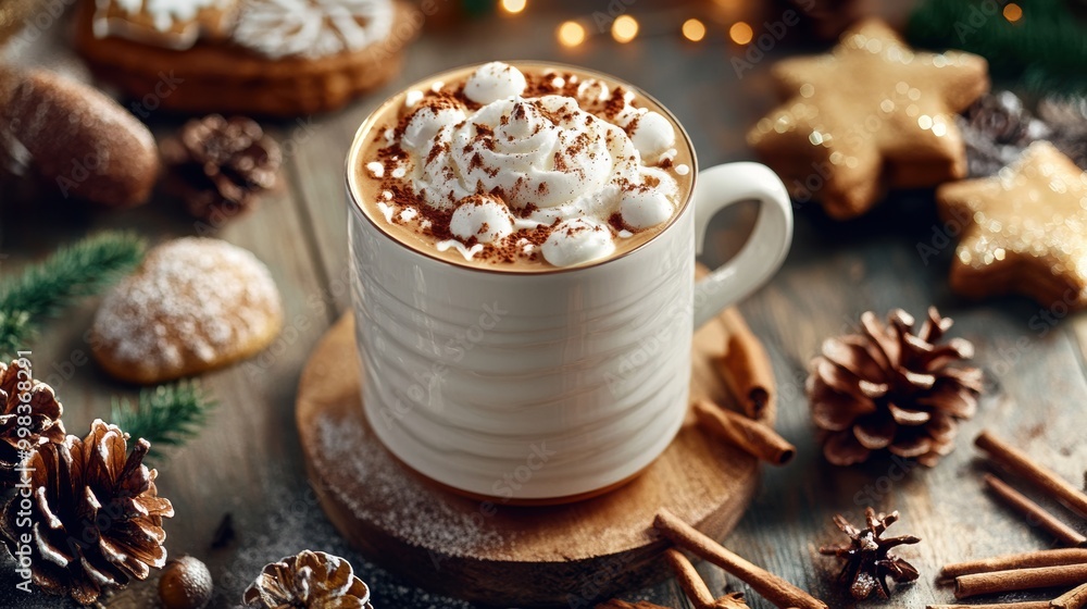 New Year's gingerbread latte with whipped cream and spices New Year's gingerbread latte with whipped cream and spices