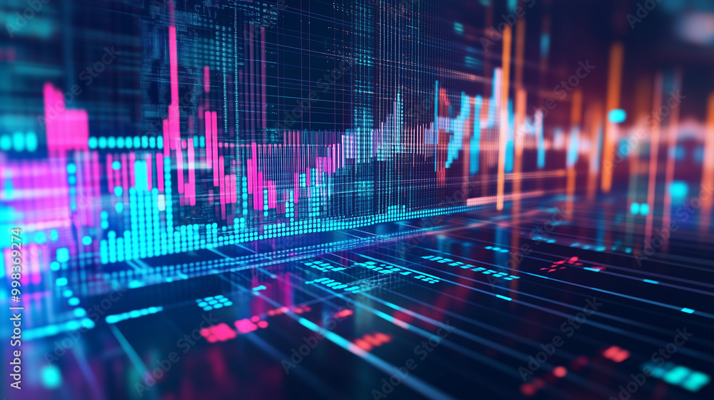 AI analyzing financial data from global stock markets displayed in an abstract digital space, illustrating the integration of advanced technology in financial analytics. This scene features intricate AI analyzing financial data from global stock markets displayed in an abstract digital space, illustrating the integration of advanced technology in financial analytics. This scene features intricate