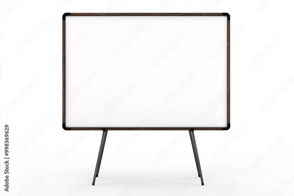 A blank whiteboard with no text or image, isolated against a pure white background and mounted on a stand. A blank whiteboard with no text or image, isolated against a pure white background and mounted on a stand.