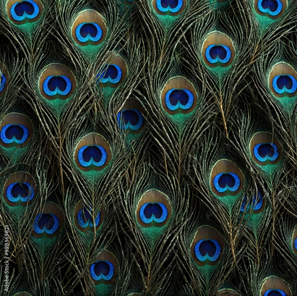 Fototapeta premium A close up of a peacock's feathers, showcasing their vibrant blue