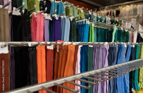 Different colored zippers on a market stall. For sewing into clothing or other products. Haagse Market in The Hague, Netherlands. photo