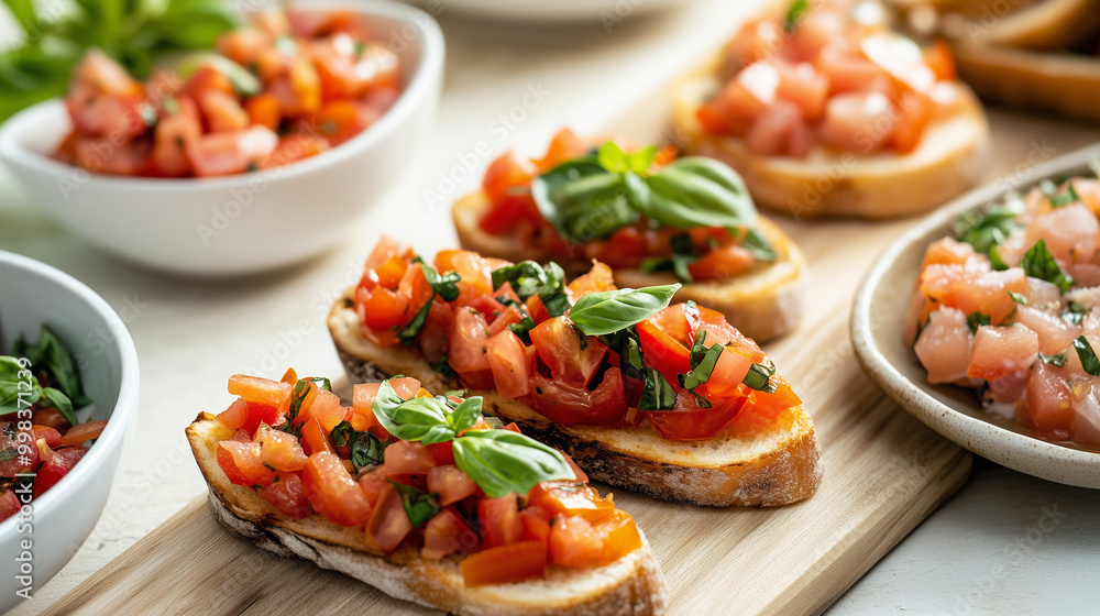 Elegant Bruschetta and Fresh Fish Tartare Presentation Elegant Bruschetta and Fresh Fish Tartare Presentation