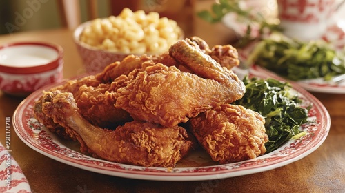 plate of Southern-style fried chicken, with pieces marinated in a buttermilk mixture and coated in a seasoned flour.