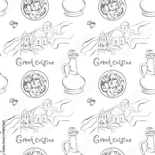 vector seamless pattern line art elements - food, cuisine