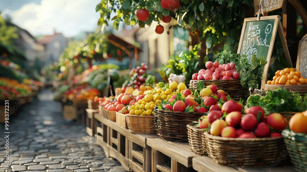 Vibrant farmers market showcasing fresh organic fruits and vegetables, Supporting local agriculture Vibrant farmers market showcasing fresh organic fruits and vegetables, Supporting local agriculture