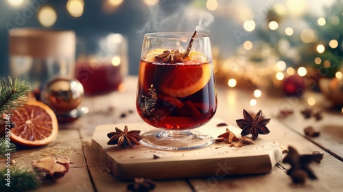 New Year's Mulled Wine with Spices and Orange Slices