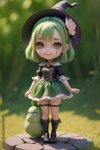 Chibi cute little green witch