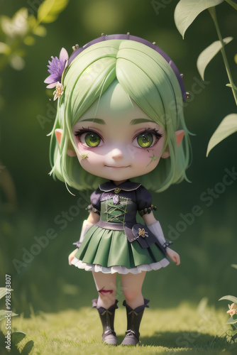 Chibi cute little green witch