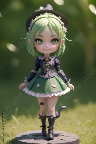 Chibi cute little green witch