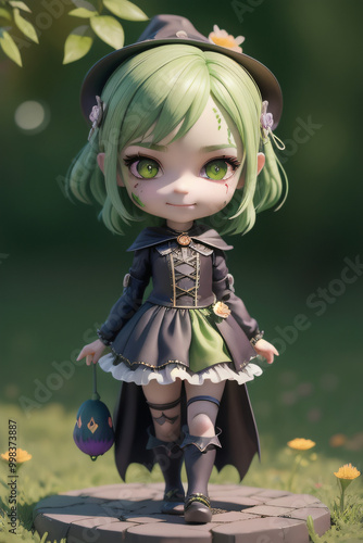 Chibi cute little green witch