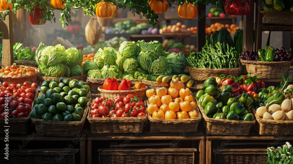 Vibrant farmers market showcasing fresh organic fruits and vegetables, Supporting local agriculture Vibrant farmers market showcasing fresh organic fruits and vegetables, Supporting local agriculture