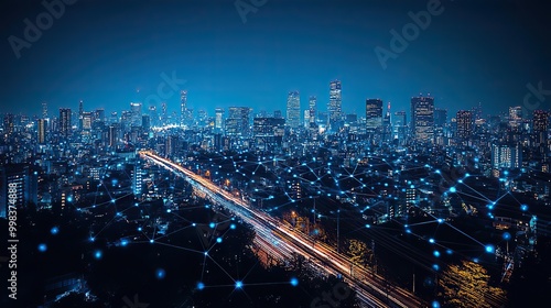 Wallpaper Mural A modern city at night connected by wireless networks, emphasizing urban technology and connectivity. Torontodigital.ca