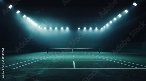 Illuminated Tennis Court at Night Perfect for Sports Events and Promotions